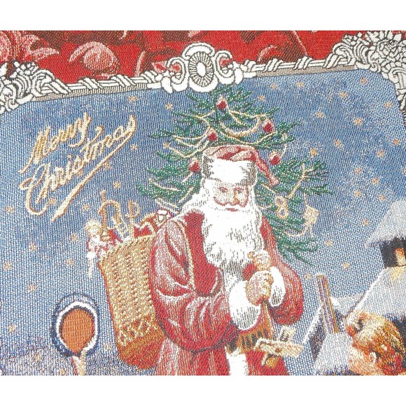 Merry Christmas Santa Claus With Children Woven Fringed Thrown 44x53 By Hallmark - Picture 7 of 12